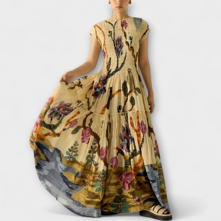 Sophie - Pleated Print Maxi Dress