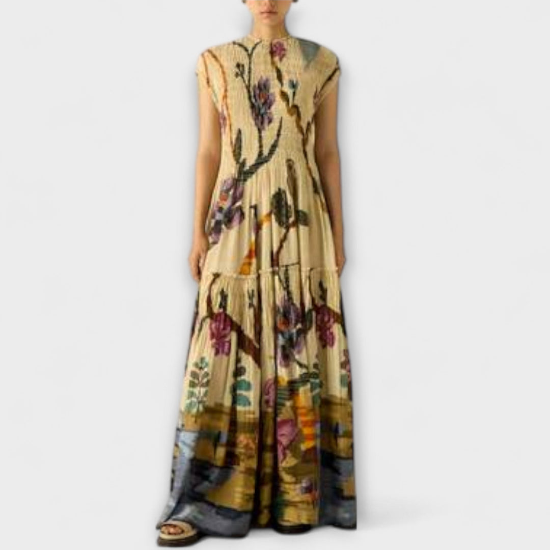 Sophie - Pleated Print Maxi Dress