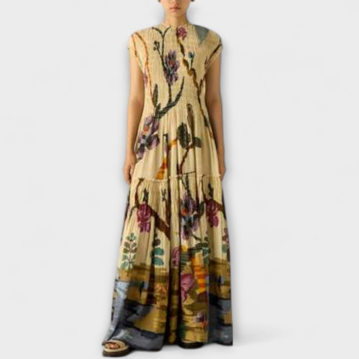 Sophie - Pleated Print Maxi Dress