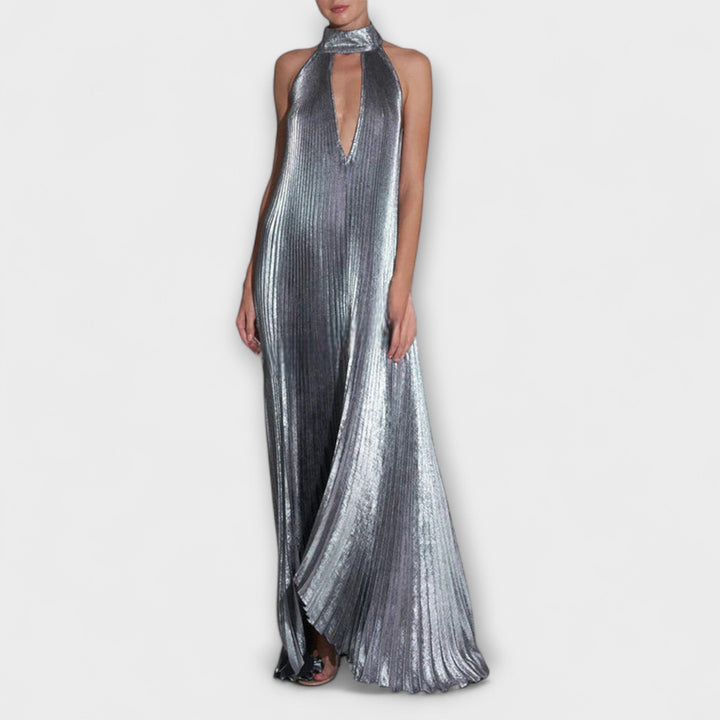 Sophia - Metallic Pleated Maxi Dress