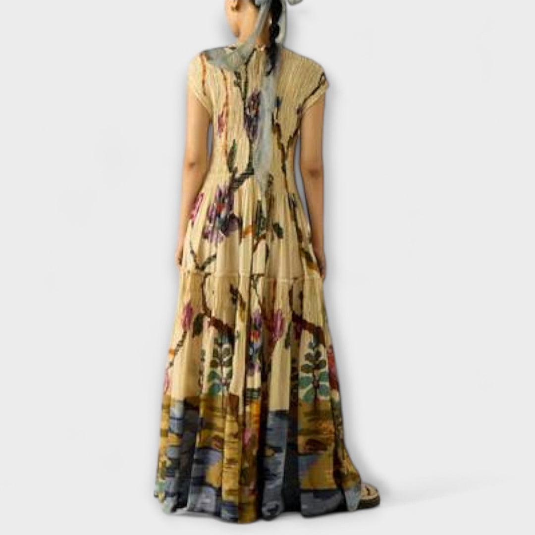 Sophie - Pleated Print Maxi Dress
