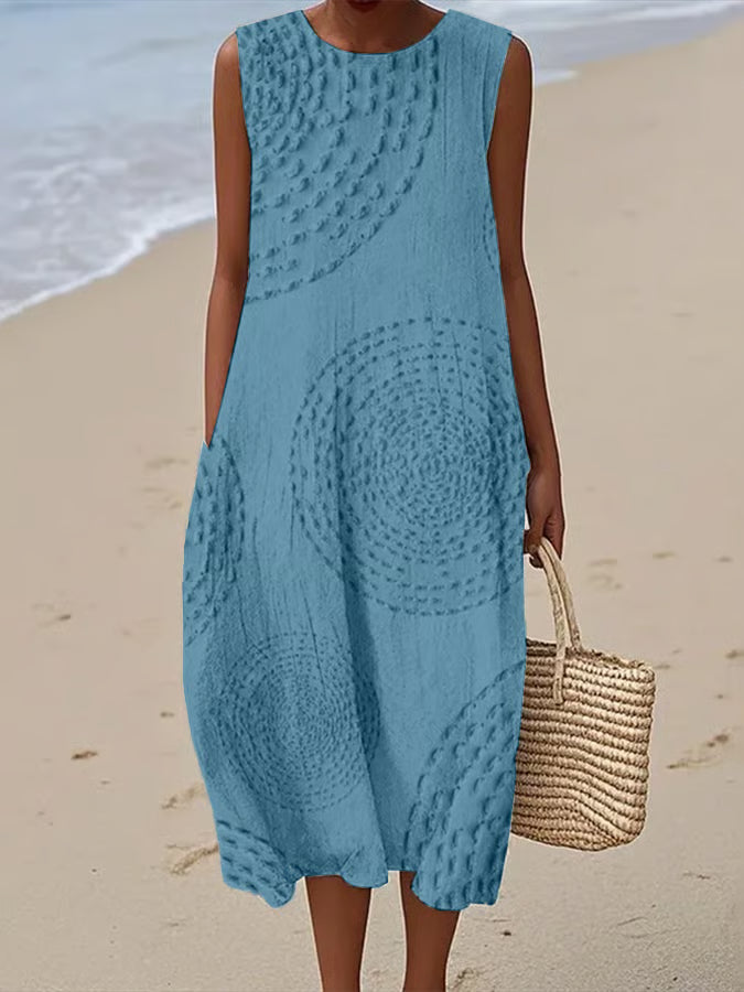 Sophia - Embroidered Sleeveless Midi Dress