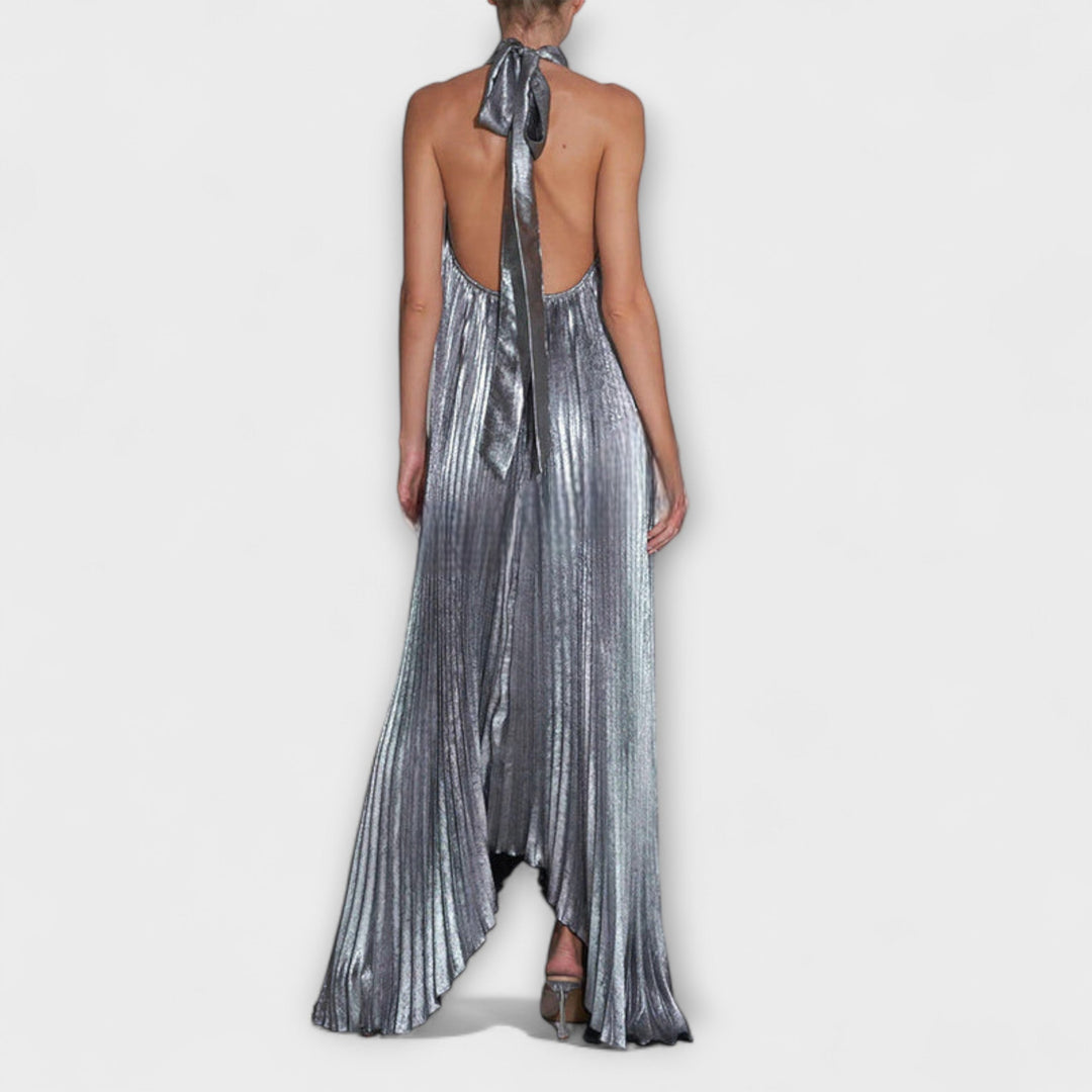 Sophia - Metallic Pleated Maxi Dress
