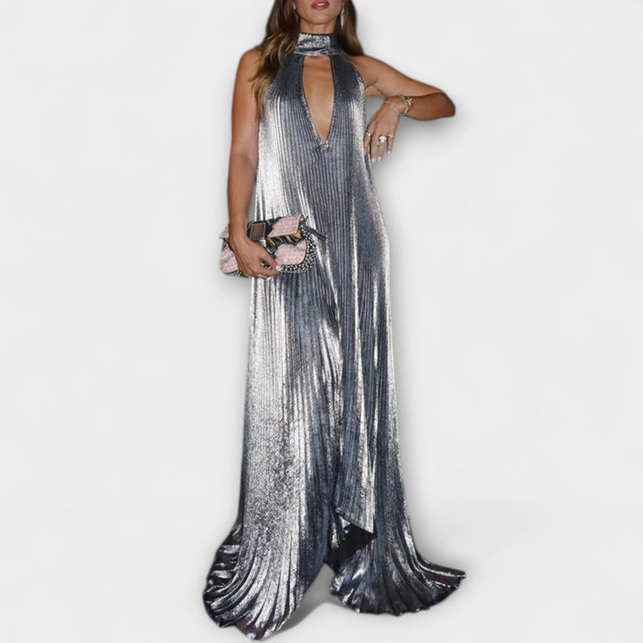 Sophia - Metallic Pleated Maxi Dress