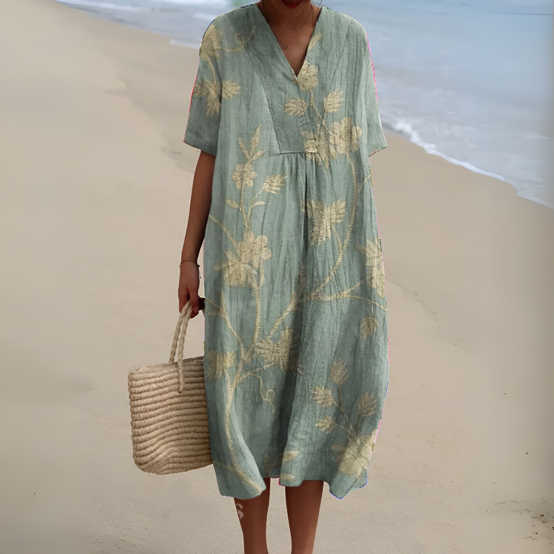 Iris - Sage Vine Embroidered Midi Dress