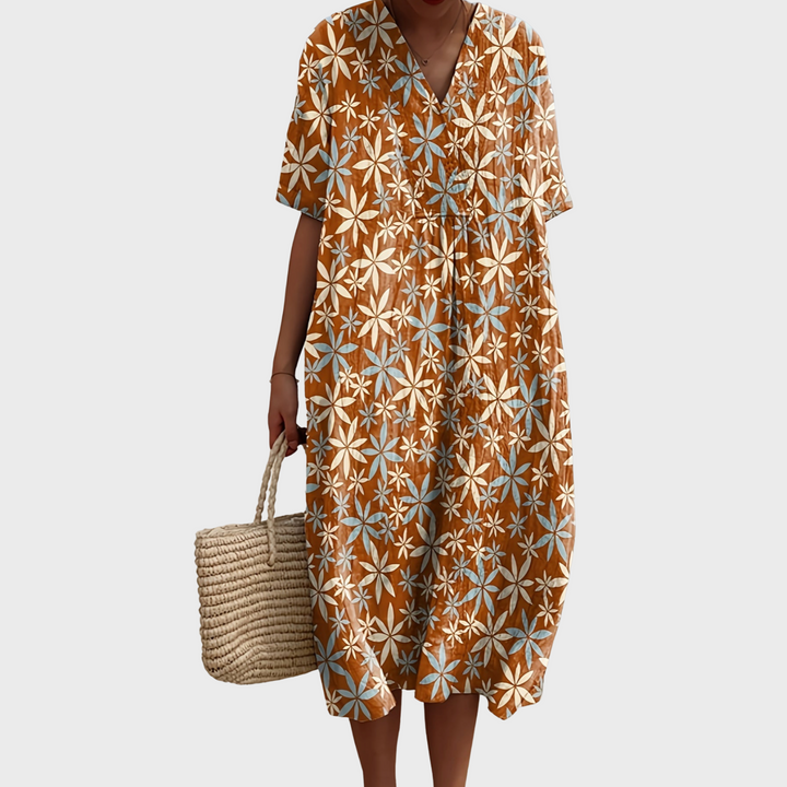 Lola - Rust Floral Midi Dress