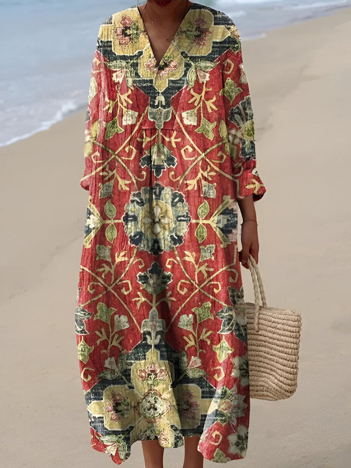 Isla - Bohemian Tapestry Long Sleeve Dress