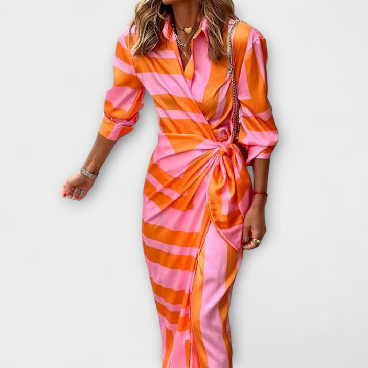 Nora - Striped Midi Shirt Dress