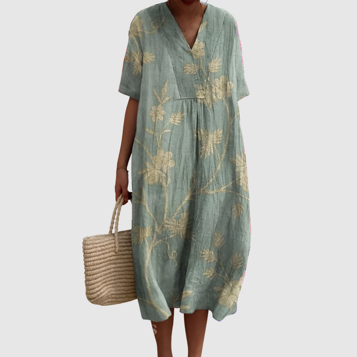 Iris - Sage Vine Embroidered Midi Dress