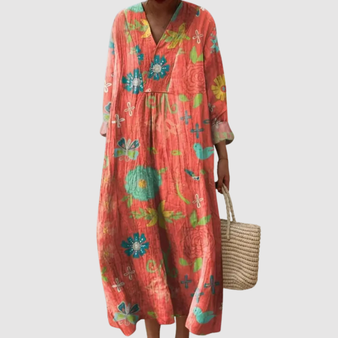 Lottie - Coral Floral Long Sleeve Dress
