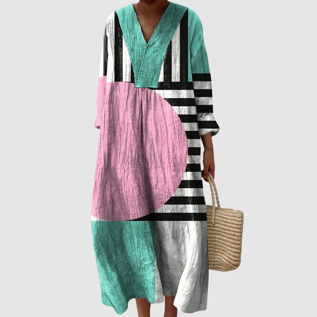 Quinn - Geo Pop Colorblock Maxi Dress