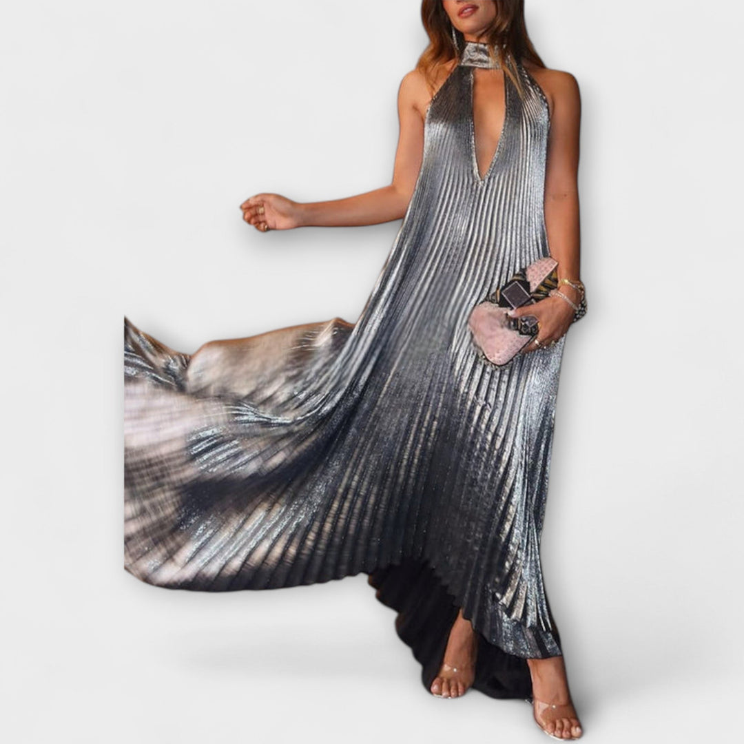 Sophia - Metallic Pleated Maxi Dress